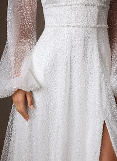 Azazie Gaia Abiti da Sposa Abito A-Line in Perline con Scollo a V Bianco Diamante image5