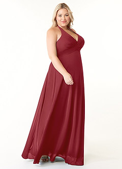 Azazie Tessie Bridesmaid Dresses Pomegranate A-Line V-Neck Pleated Chiffon Dress image8