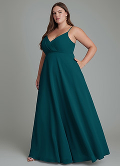 Azazie Amani Abiti da Damigella Abito A-Line in Chiffon Plissettato Pino image10