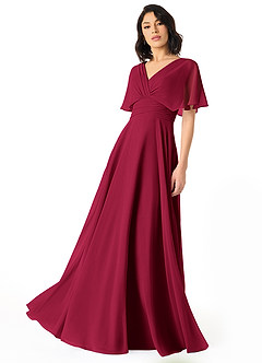 Azazie Pamela Bridesmaid Dresses Burgundy A-Line V-Neck Pleated Chiffon Dress image1