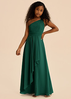 Azazie Skye Junior Emerald A-Line Pleated Chiffon Dress image1
