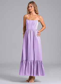 Azazie Leilana Bridesmaid Dresses Lilac A-Line Corset Stretch Satin Dress image5