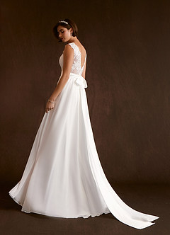 Azazie Dana Wedding Dresses Diamond White A-Line Lace Chiffon Dress image5