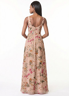 Azazie Keyla Vestidos de damas de honor Vestido de Pétalos De Rosa Florales de Gasa de Corte en A con Cuello en V Plisado image4