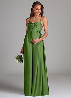 Azazie Llana Maternity Bridesmaid Dresses A-Line Stretch Satin Floor-Length Dress with Pockets image3