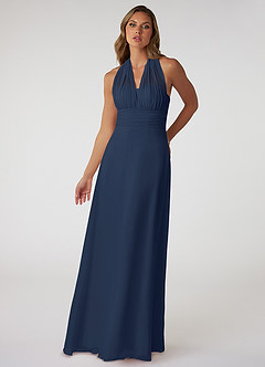 Azazie Fifi Brautjungfernkleider Wandelbar A-Linie Schulterfrei Chiffon Kleid Dunkelmarine image2