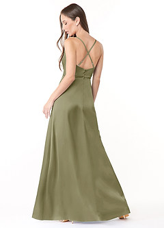 Azazie Naomie Bridesmaid Dresses Pistachio A-Line Cowl Neckline Side Slit Stretch Satin Dress image2
