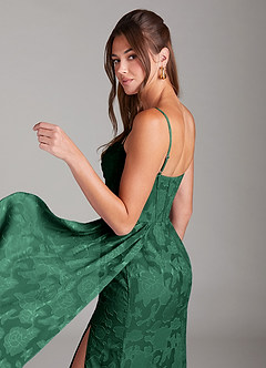Azazie Denisa Bridesmaid Dresses Dark Green Sheath Pleated Floral Burnout Dress image5