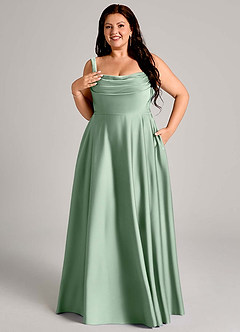 Azazie Shaude Bridesmaid Dresses Agave A-Line Pleated Stretch Satin Dress image11