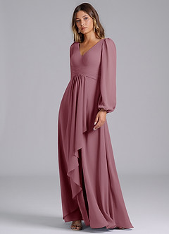 Azazie Liah Bridesmaid Dresses Vintage Mauve A-Line Long Sleeve Chiffon Dress image4