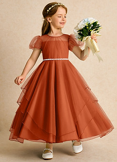Azazie Duckie vestidos de niña de las flores Vestido de Naranja Quemada de Tul de Princesa con Plisado image1