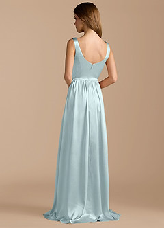 Azazie Keyla Bridesmaid Dresses Mist A-Line Pleated Metallic Satin Dress image2
