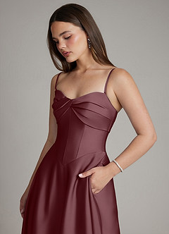 Azazie Meleena Bridesmaid Dresses Sangria A-Line Strapless Stretch Satin Dress image2
