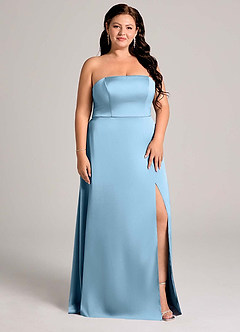 Azazie Wren Bridesmaid Dresses Steel Blue A-Line Strapless Stretch Satin Convertible Dress image11