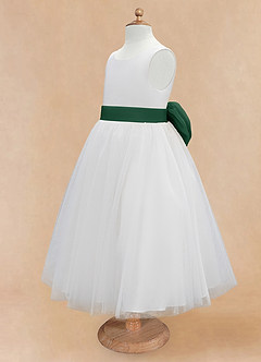 Azazie Kavi Blumenmädchenkleider A-Linie Schleifen Matte Satin Kleid Elfenbein Dunkelgrün image9