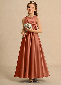 Azazie Ducky Girls Formal Flower Girl Dresses Cedar Rose A-Line Pleated Stretch Satin Dress image5
