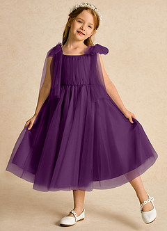Azazie Dori Robe Demoiselle D'honneur Fillette Robe Trapèze en Tulle Rayé Grain De Raisin image4