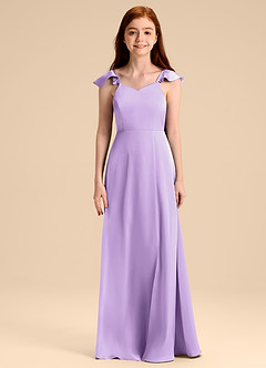 Azazie Everett Junior Vestido de Lila de Satén Elástico de Corte en A con Lazo image6