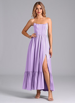 Azazie Leilana Bridesmaid Dresses Lilac A-Line Corset Stretch Satin Dress image4