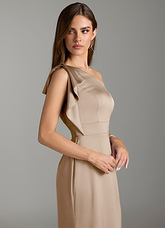 Azazie Rinna Robes de demoiselle d'honneur Robe Sirène en Satin extensible Rayé Taupe image5