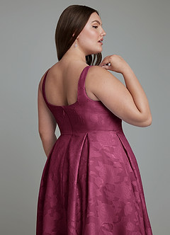 Azazie Amalie Bridesmaid Dresses Mulberry A-Line Pleated Floral Burnout Dress image8