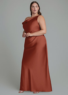 Azazie Emerson Bridesmaid Dresses Auburn Mermaid Off the Shoulder Stretch Satin Dress image10
