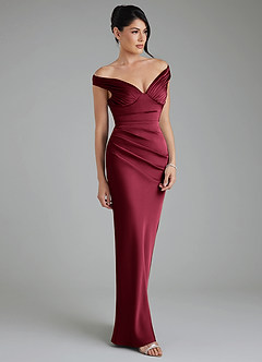 Azazie Stella Bridesmaid Dresses Burgundy Sheath Corset Stretch Satin Convertible Dress image5