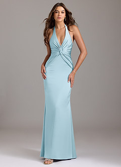 Azazie Valerie Bridesmaid Dresses Sky Blue Mermaid Pleated Stretch Satin Dress image1