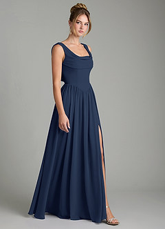 Azazie Novi Vestidos de damas de honor Vestido de Azul Marino Oscuro de Gasa de Corte en A con Plisado image3