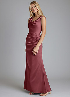Azazie Tallie Bridesmaid Dresses Desert Rose Mermaid Pleated Stretch Satin Dress image2