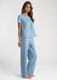 front Bamboo Fiber Pleated T-Shirt and Pants Pajama Set