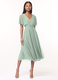 Azazie Tinsley Bridesmaid Dresses Agave A-Line Pleated Mesh Dress image1