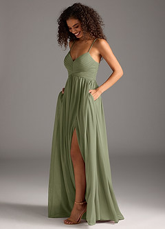 Azazie Alia Final Sale Dusty Blue A-Line Pleated Mesh Dress image5