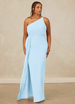 Christian Siriano Bridal for Azazie 1003 Bridesmaid Dresses Sky Blue Sheath One Shoulder Chiffon Dress image10