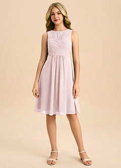 Azazie Skyla Junior Blushing Pink A-Line Pleated Chiffon Dress image3