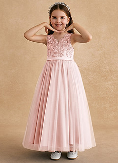 Azazie Cinna vestidos de niña de las flores Vestido de Rosa Rubor de Tul de Corte En A con Encaje image5