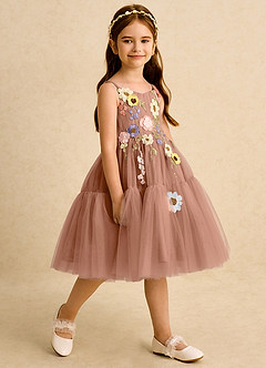 Azazie Osea Robe Demoiselle D'honneur Fillette Robe Princesse en Tulle Plissée Bronze image5