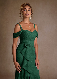 Azazie Irene Mother of the Bride Dresses Dark Green A-Line Off the Shoulder Floral Burnout Dress image7