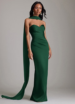 Azazie Sonora Brudtärnklänningar Klä av Tubklänning i Stretch Satin Axelbandslös Mörkgrön image9