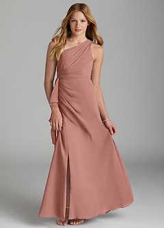 Azazie Maive Junior Agave A-Line Pleated Chiffon Dress image1