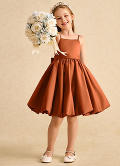 Azazie Davine Flower Girl Dresses Burnt Orange A-Line Spaghetti Strap Matte Satin Dress image7