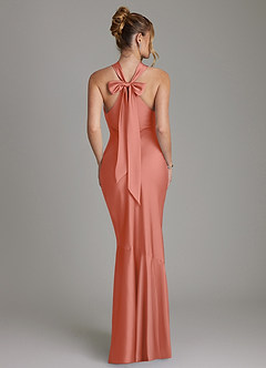 Azazie Reign Bridesmaid Dresses Salmon Pink Mermaid Pleated Stretch Satin Dress image2