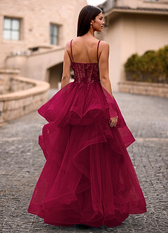 Dreama Burgundy Lace Corset Ruffle Prom Dress image9