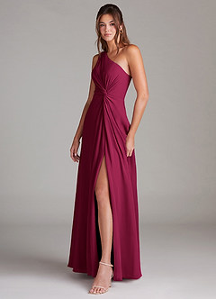 Azazie Brooke Bridesmaid Dresses Burgundy A-Line One Shoulder Chiffon Dress image5