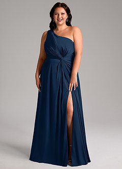 Azazie Brooke Bridesmaid Dresses Dark Navy A-Line One Shoulder Stretch Satin Dress image8