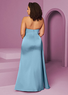 Barbie ♥ Azazie Vestidos de damas de honor Vestido de Azul Acero de Satén Elástico de Corte Sirena con Plisado image12