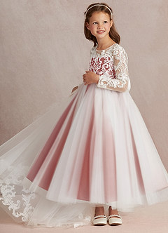 Azazie Elodie Flower Girl Dresses Ivory Terracotta Ball-Gown Lace Dress image5