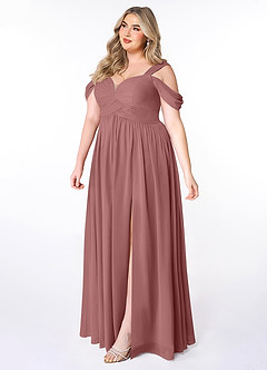 Azazie Lianne Bridesmaid Dresses Desert Rose A-Line Off the Shoulder Chiffon Dress image9