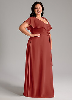 Azazie Lainey Bridesmaid Dresses Terracotta A-Line with Pockets Chiffon Dress image12