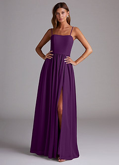 Azazie Calianna Bridesmaid Dresses Grape A-Line Off the Shoulder Chiffon Convertible Dress image1